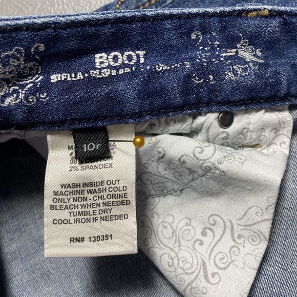 EXPRESS STELLA Jeans Low Rise Bootcut Dark Wash Embroidered Denim Womens 10 Blue - Picture 3 of 11